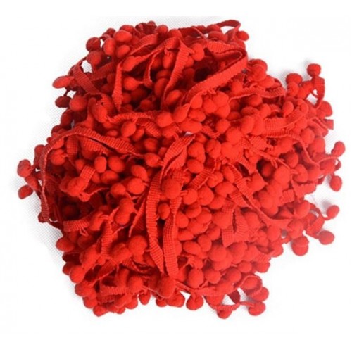 Пом пом лента - червена - Red Pompom Ribbon Trim - 1 метър