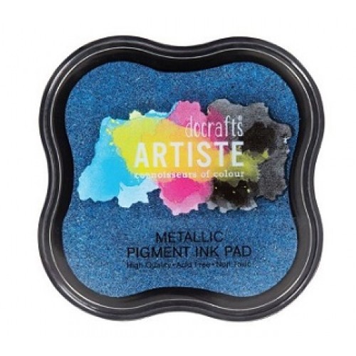 Тъмно синьо мастило с металически ефект - Docrafts igment Ink Pad - Metallic Jean Blue (DOA 550123)