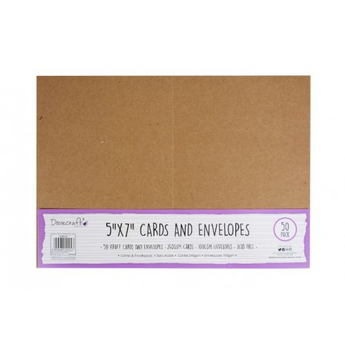 Основи за картички (крафт) + пликове - 50бр. - Dovecraft Kraft 5x7 Cards & Envelopes (50pcs) 