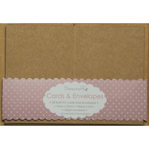 Комплект от 20бр. мини основи за картички + пликове - крафт - Dovecraft 20 Mini Kraft 74mm x 105mm Cards & Envelopes 