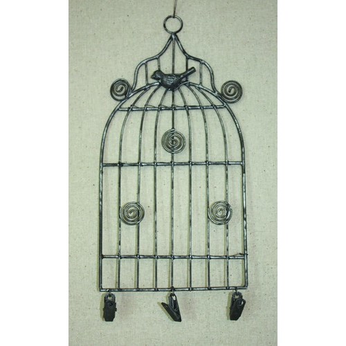 Малка метална стойка - кафез, за закачане на бележки, метална - бяла - Small White Birdcage Memo Holder 30x15,5 cm