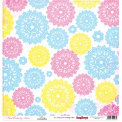 Двустранен дизайнерски лист - цветя - Double-sided paper 12"*12" 180 g/m, Floral Embroidery, Tracery , 1 sheet
