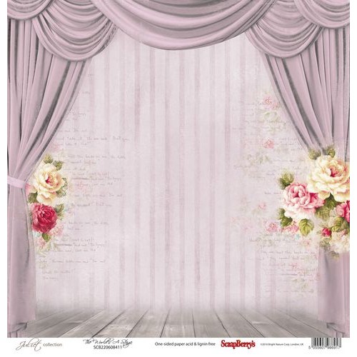 Едностранен дизайнерски лист - завеса и рози - One-Sided Paper (12*12 - 190gsm) Juliet - The World's A Stage
