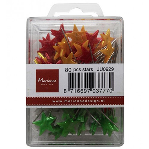 Метални щифчета сърца - Marianne Design - Pins Stars red, green, white, gold - 80бр.
