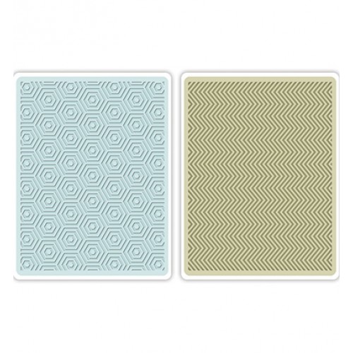 Комплект от 2бр. ембосинг папки - Sizzix - Sizzix Textured Impressions Embossing Folders 2PK-Hexagons & Chevrons Set of 2