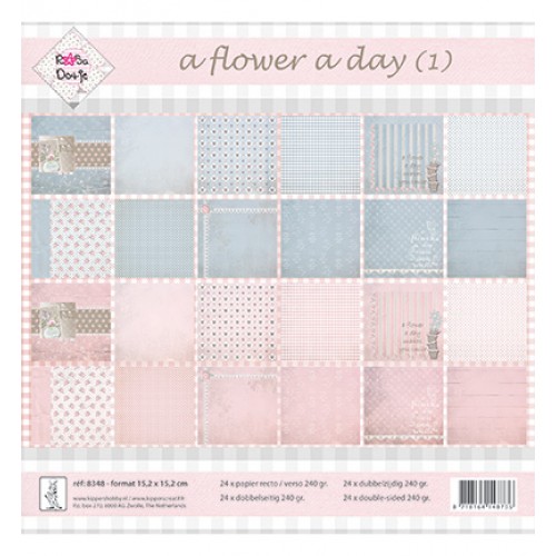 Блокче дизайнерска хартия 15.2 x 15.2см., 250гр.- Rosa Dotje -  A Flower a Day - Blauw/Roze