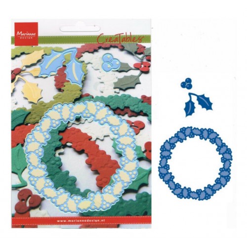 Шаблон за изрязване на коледен венец - Marianne Design Creatables - Holly Wreath