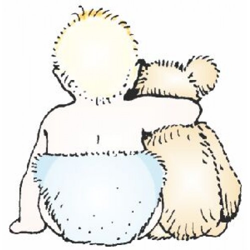 Гумен печат на дървено блокче бебе и мече -  Art stamps - Baby & Ted 