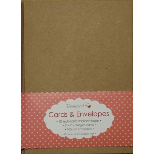 Комплект основи за картички и пликове от крафт картон - Dovecraft - Kraft 5"x7" Cards & Envelopes , with kraft envelope