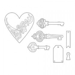 Шаблон за изрязване - Sizzix Thinlits Die Set 7PK - Heart, Keys & Tags