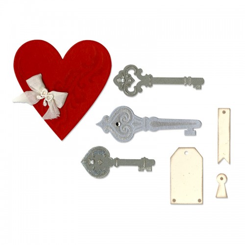 Шаблон за изрязване - Sizzix Thinlits Die Set 7PK - Heart, Keys & Tags
