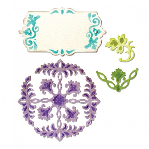 Шаблон за изрязване - Sizzix Thinlits Die Set 4PK - Ornate Flowers & Tag