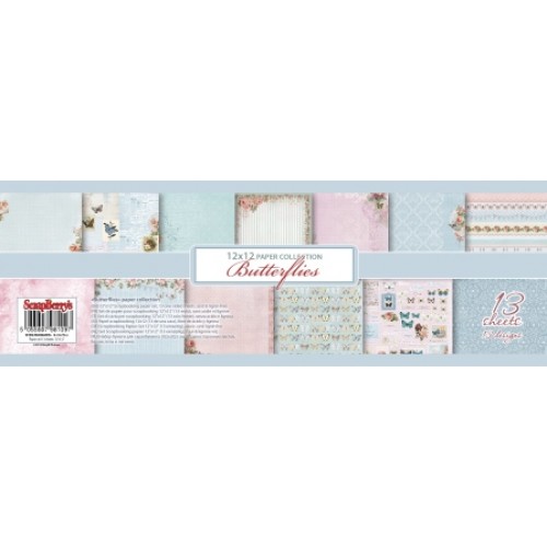 Комплект от дизайнерски хартии 12" х 12" , 190гр. 13 листа - Paper Collection (12*12 – 190gsm) Butterflies (13 Sheet Multi-Design Set)