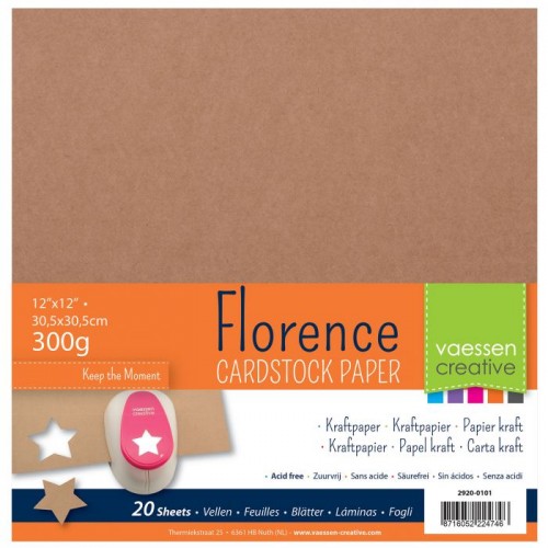 Комплект от 20бр. крафт картони - Florence - Cardstock Kraft 30,5x30,5cm 20pcs - 300гр.