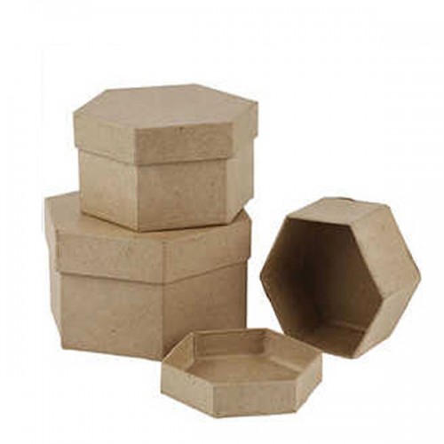 3бр. крафт кутии от папие маше - шестоъгълни - Creativ 263770 Papier Mache Hexagonal Boxes - Pack of 3