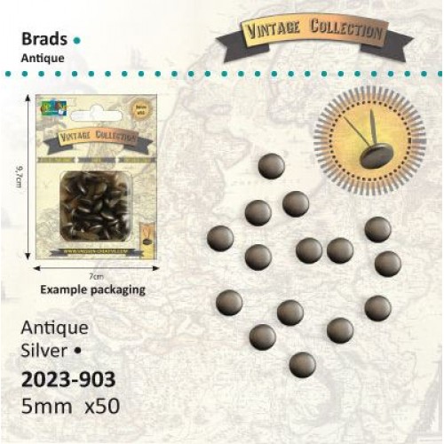 Винтидж сребристи брадс 5мм, 50бр. - Brads Vintage 5mm x50 zilver