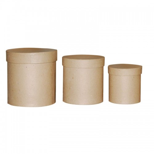 Сет от 3бр. цилиндрични кутии от папие маше - Paper mache box high round set 3x